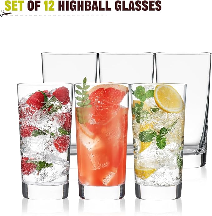 Highball Glasses Set of 12, 13oz Tall Drinking Glasses, Water Glass - Image 7