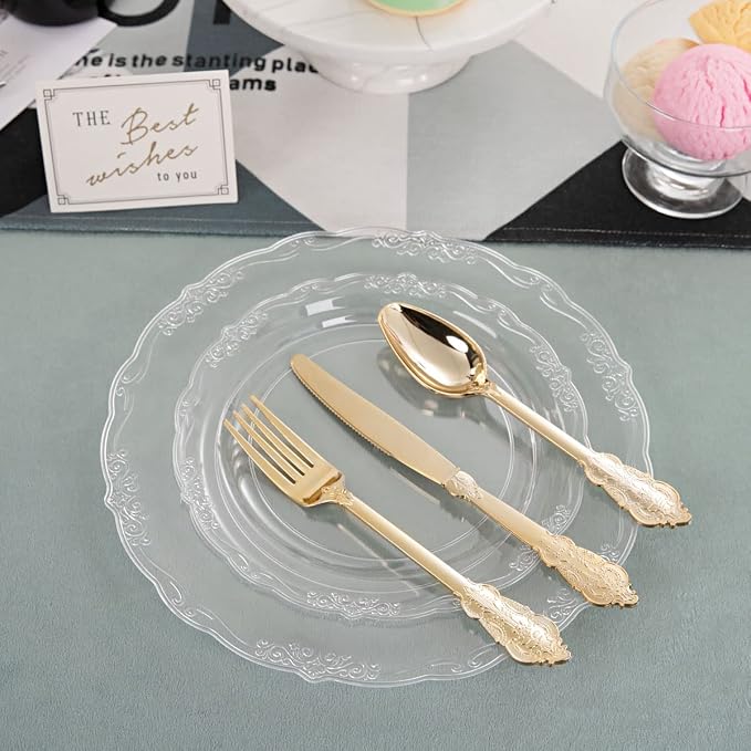 U-QE 100 Pieces Clear Plastic Plates - Image 9