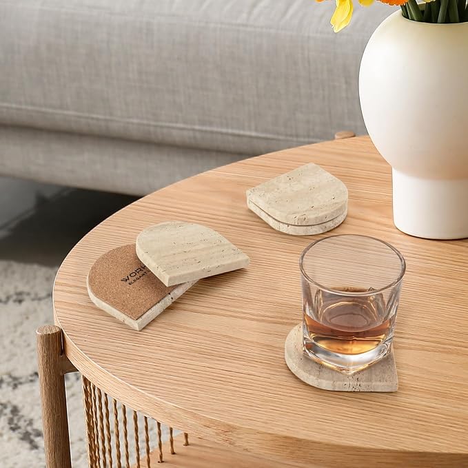 Marble Coaster for Drinks Set of 5 Natural Travertine Coasters for Home Decor - Image 9