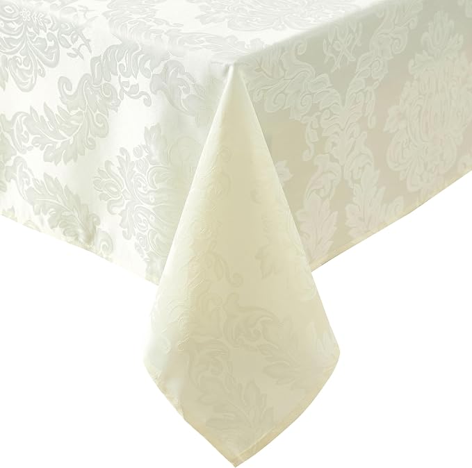 Newbridge Barcelona Luxury Damask Fabric Tablecloth, 90” Round, Antique White - Image 9