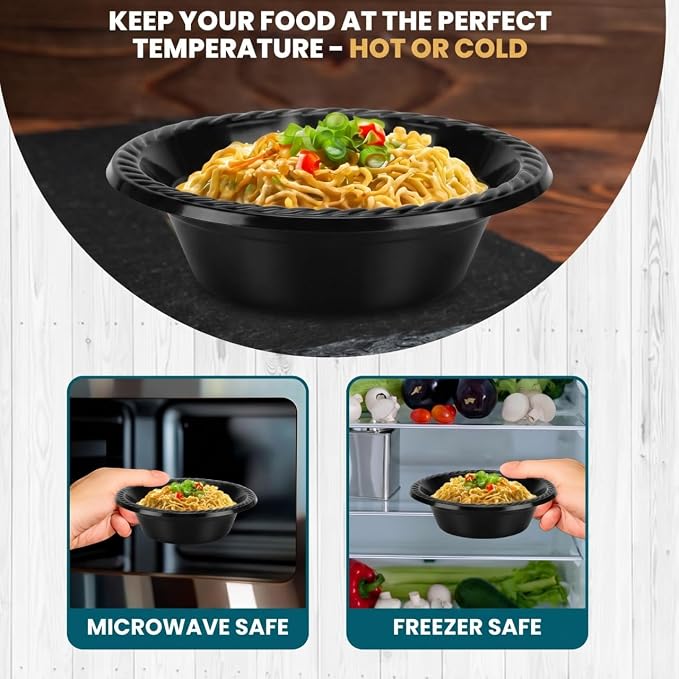 R-kay 100 Count 12 Oz Black Plastic Bowls Disposable - Image 6