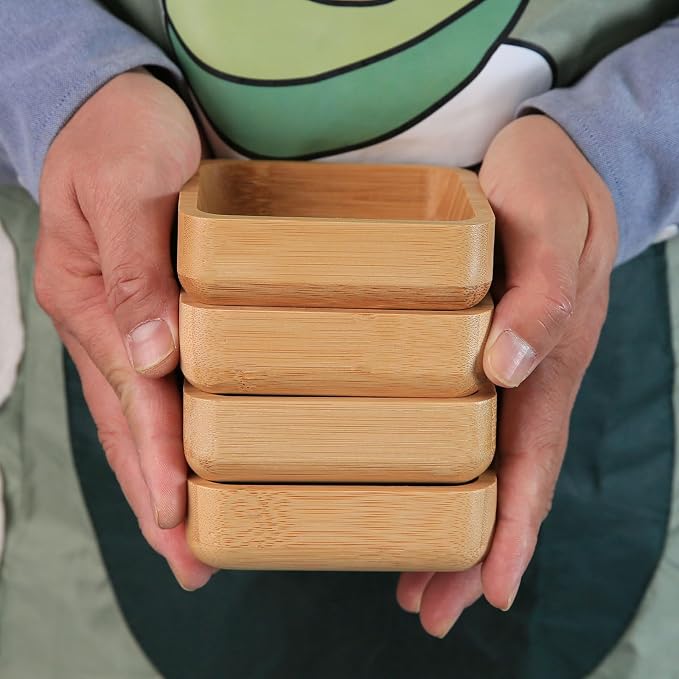 Bamboo Wooden Bowls Set, 4-inch Square Snack Bowls - Image 9