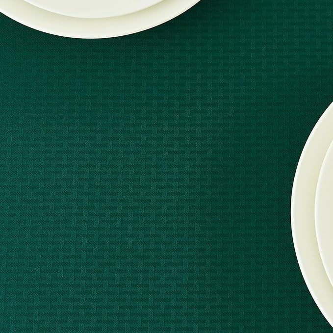 maxmill Rectangle Tablecloth Weaved Design Water Resistant Wrinkle Free Spill-Proof Soft Table Cloth for Dining Room Decoration, Banquet, Christmas Holiday Dinner, 60 x 84 Inch, Hunter Green