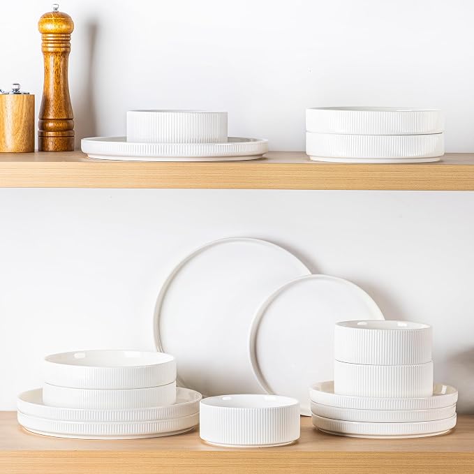 Ceramic Dinnerware Set for 4, 18-Piece Plates and Bowls Set | Lightweight - Image 7