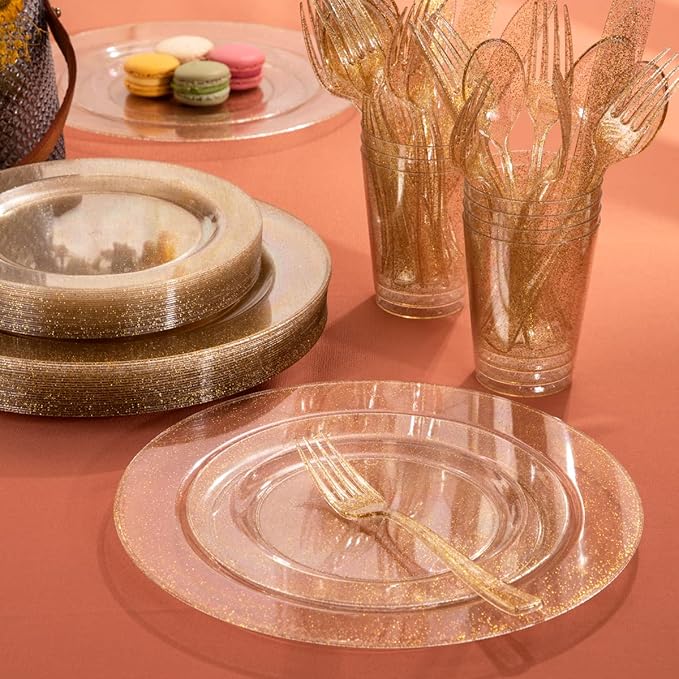 102 Pcs Gold Glitter Plastic Plates, BPA Free, 51 Dinner & 51 Dessert Plates - Image 7