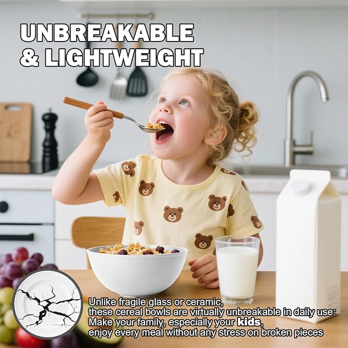 Wheat Straw Cereal Bowls 40 OZ, Unbreakable Bowls Set of 6, Microwave & - Image 8