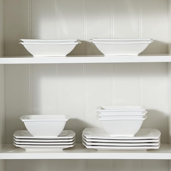 MALACASA 30 Piece Porcelain Dinnerware Set, Square Plates and Bowls - Image 9