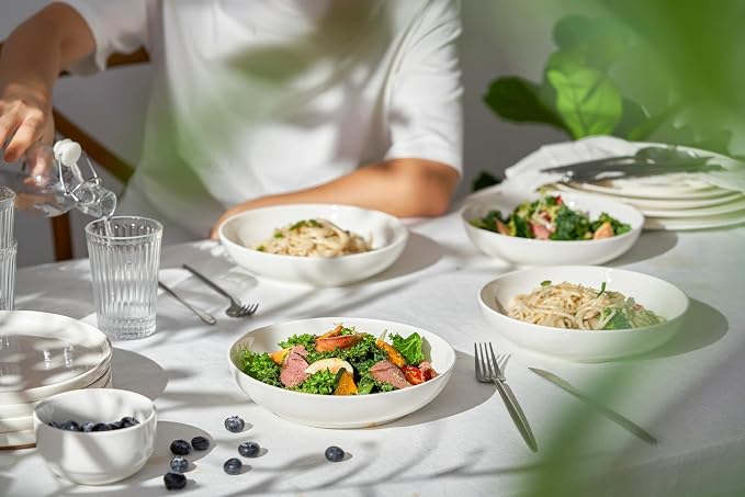 DOWAN 8.5" Pasta Bowls Set of 4, 30oz White Ceramic Shallow Dinner Bowls - Image 8