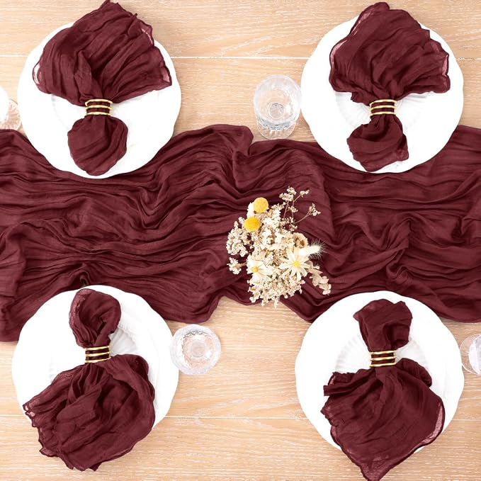 8 Pack Burgundy Cheesecloth Table Runner 10ft Sheer Gauze Events Decor | - Image 7