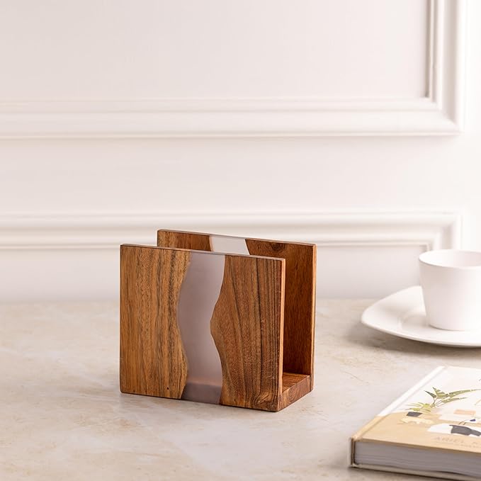 Acacia wood & Transparent Epoxy resin Napkin holder - Image 6
