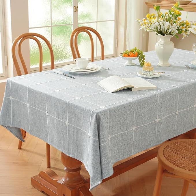 Zobesta Blue Table Cloth Rectangle Table 60 x 120 Inch, Cotton Blue Linen Gingham Tablecloth Rectangle, Heavy Weight Washable Boho Tablecloth for Outdoor, Party, Holiday, Picnic, Dining