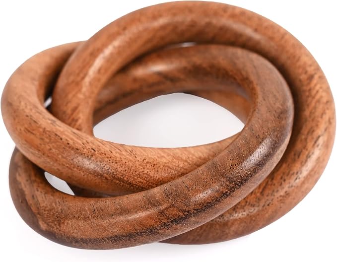 Brown Wood Napkin Rings Set of 8, 3-Ring Rustic | Natural wood, smooth edges - Image 9