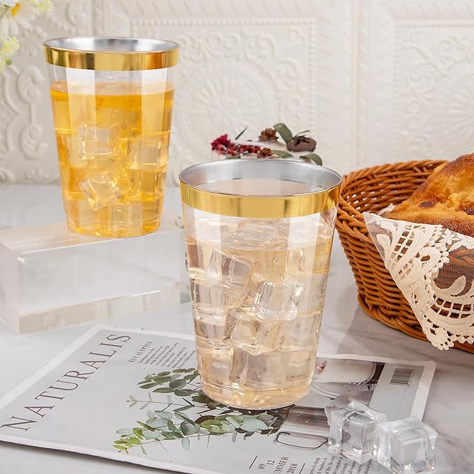 I00000 200 Pack 12 oz Gold Plastic Cups, Disposable Plastic Wine Glasses - Image 6