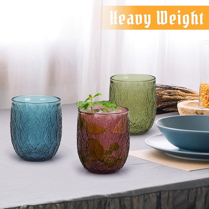 Topsky Vintage Drinking Glass Set of 4, 12 oz Embossed Willow Leaf Drinkware Set - Image 8