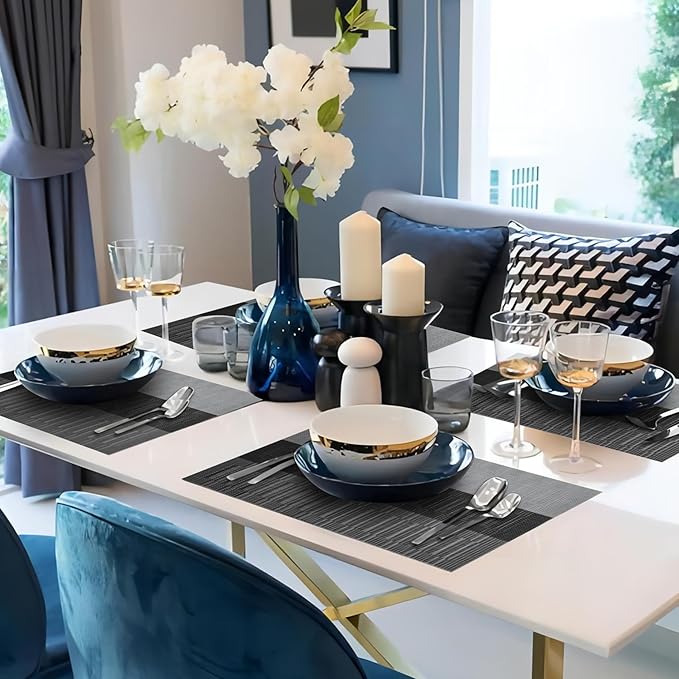 HeloHo Black Placemats Set of 4 Heat-Resistant Washable Place Mats Non-Slip - Image 7