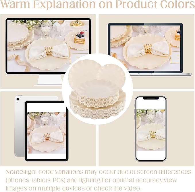 LIYH 24 Pcs Plastic Plates Reusable, Unbreakable Dinner Plates, Scalloped - Image 9