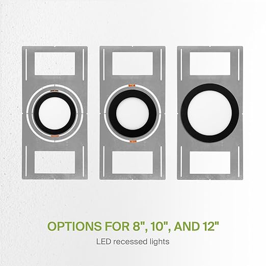 ASD New Construction Mounting Plate with Symmetric Round Hole - 8-10-12" Flat Steel Rough-in Wafer Light Bracket, LED Recessed Lighting Housing, 6 Pack