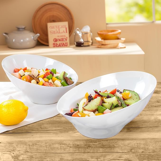 bUCLA 12 Pack White Plastic Serving Bowls - 54 OZ Angled Table Salad and Fruit - Image 7