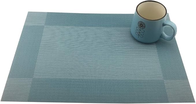 Gugrida Vinyl Blue Placemats Heat Resistant Dining Table Mats Non-Slip Washable Place Mats Set of 6 (Blue)