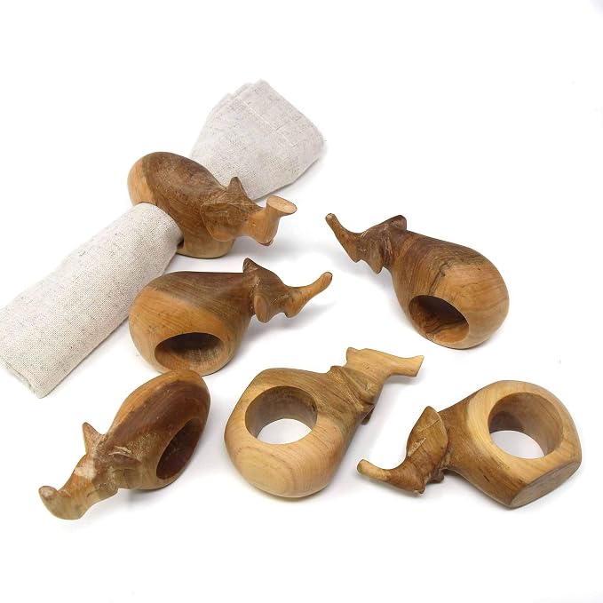 Handcarved Mahogany Wooden Napkin Ring Holders - Image 5