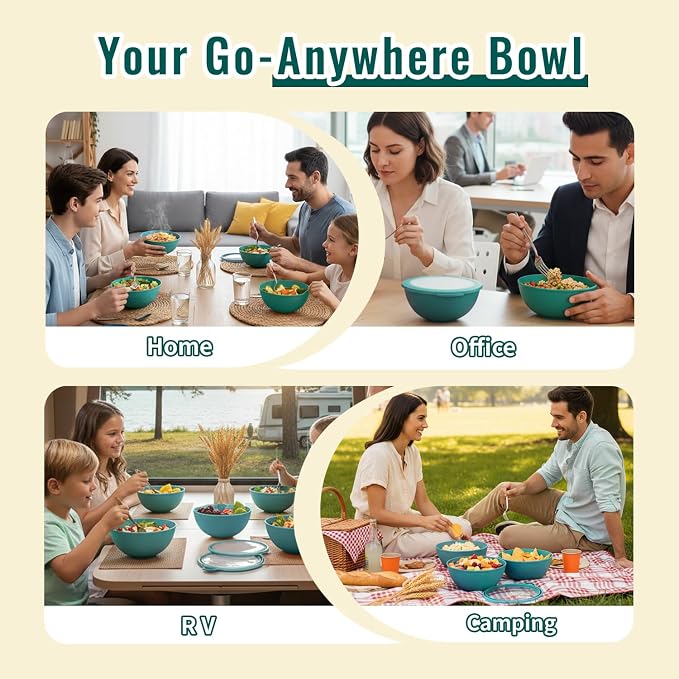 40 OZ Plastic Bowls with Lids, Unbreakable Wheat Straw Bowls Sets of 8 - Image 7