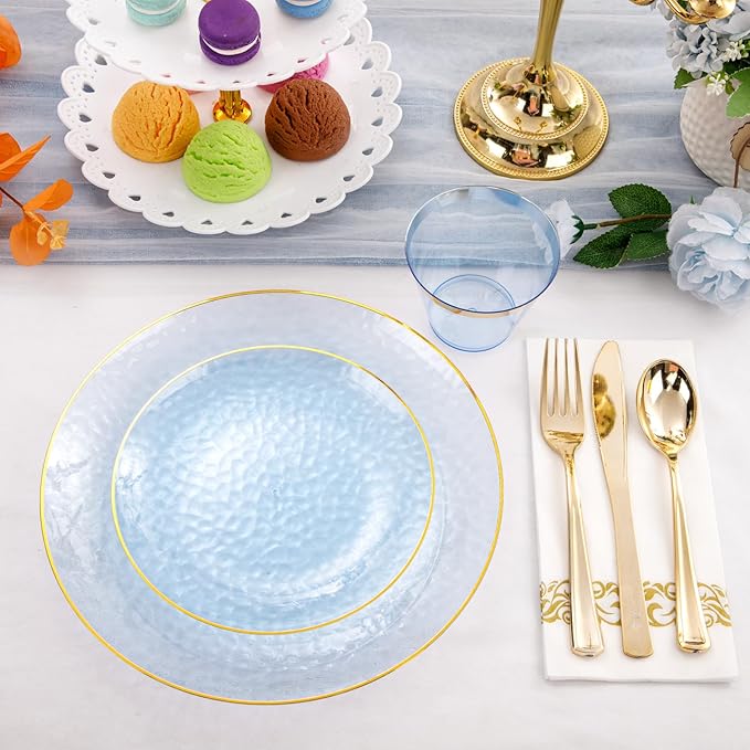 Rubtlamp 175 Pcs Plastic Dinnerware Set, Hammered Party Plates Set Include - Image 9
