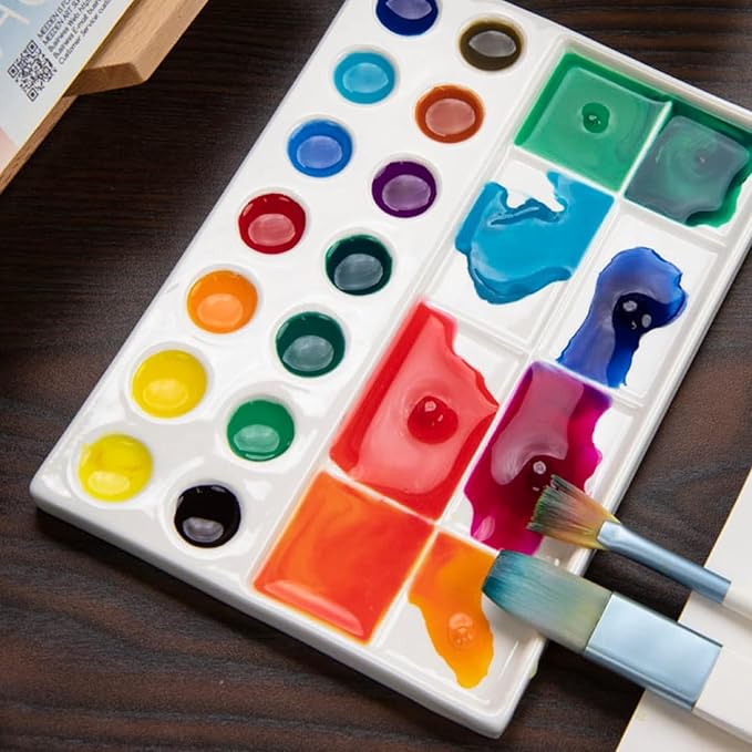 MEEDEN 22-Well Ceramic Watercolor Palette, Rectangle Porcelain Artist Paint - Image 6