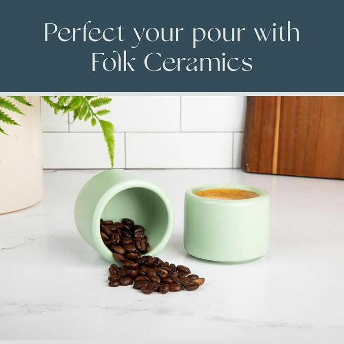 Folk Ceramics Leonard Ceramic Espresso Cups, Misty Green, Double Walled - Image 8