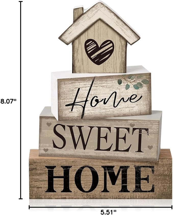 Moucuny 4 Pcs Farmhouse Table Decor Rustic Home Sweet Home Tiered Tray - Image 10