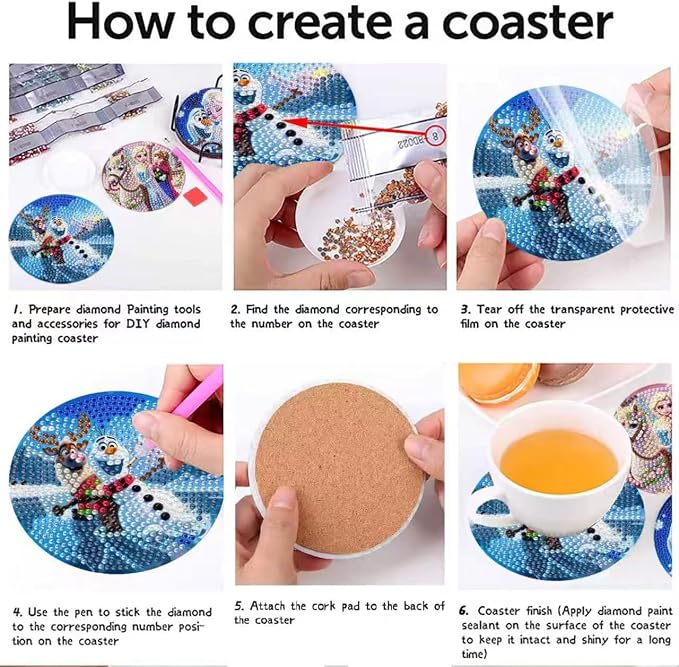 8 Pcs Diamond Painting Coasters Kit, Cartoon Diamond Art Coasters - Image 7