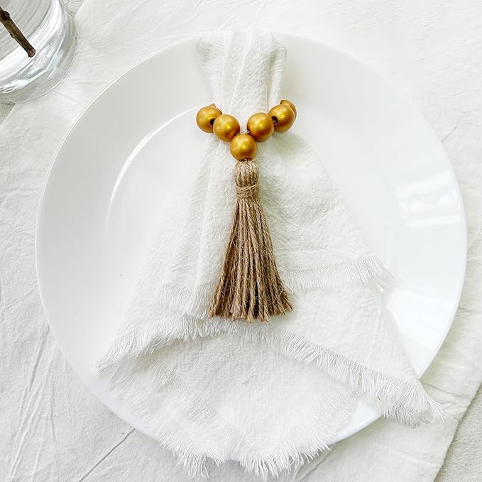 Napkin Rings Set of 12, Wooden Bead Elastic Tassel Napkin Ring | Tassel Napkin - Image 5