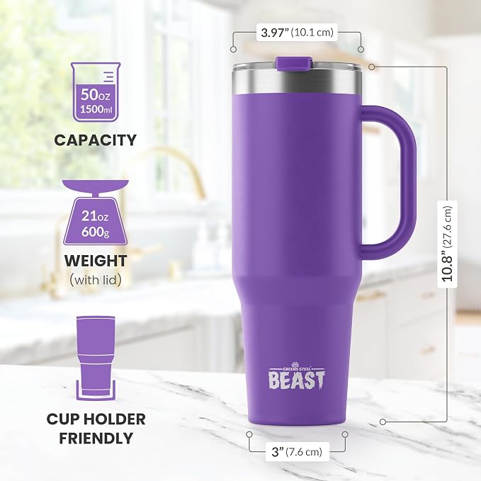 Beast 50 oz Tumbler with Handle Stainless Steel Vacuum Insulated Coffee Ice Cup - Image 7