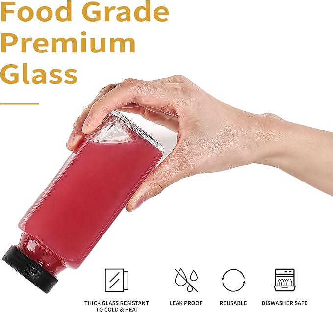 Glxgow 8 Pack 8 oz Glass Juice Bottles - Image 7