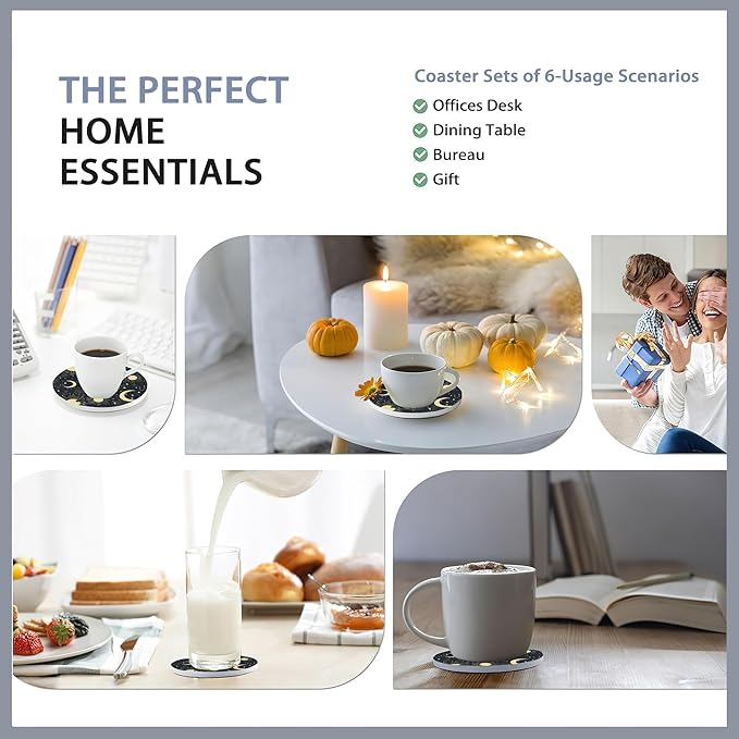 Drink Coasters Set of 6 with Holder, Fit All Cups, Tabletop Protection Mat - Image 7