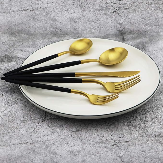 5-Piece 18/10 Stainless Steel Matte Gold Silverware Set, Kitchen Tableware Set - Image 9