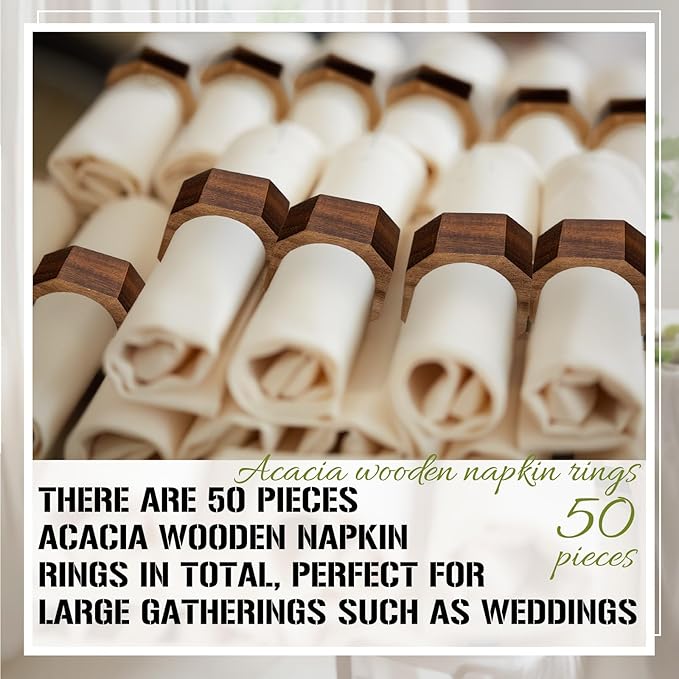 Zhehao 50 Pcs Wood Napkin Rings Bulk Acacia Handmade Dining Table Napkin Holder - Image 7
