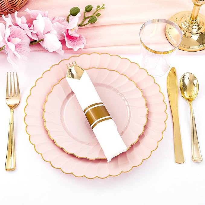 YOUBET 350PCS Pink Scalloped Plastic Plates - Image 9