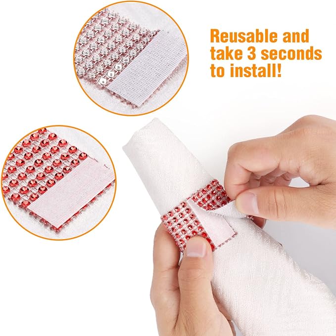 Red Napking Rings Holder Set of 150pcs, Diamond Crystal Napkin Rings Bulk - Image 5