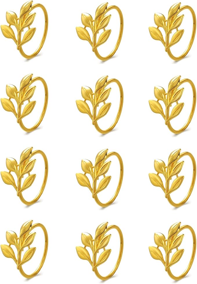 14K Gold Napkin Rings Set of 12, Metal Gold Napkins Rings Holder Buckles - Image 8