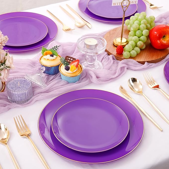 PULOTE 100PCS Purple Plastic Plates - Image 6