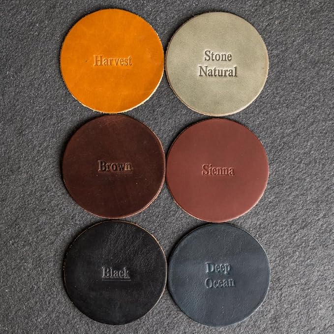 Ox & Pine Personalized Leather Coaster - Sold Individually or in Sets of 4 - Customize Inscription - 100% Full-Grain Leather – 4" Round or 4" Square (Round, Black, Set of 4 Coasters)