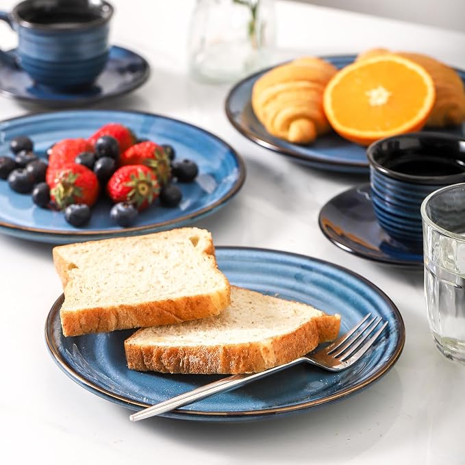 HASENSE Salad Dessert Plates, 8 Inch Ceramic Dinner Plate Set of 6, Small Round - Image 7