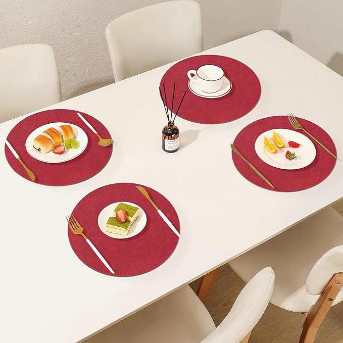 Homaxy Round Faux Leather Placemats and Coasters, Wipeable Place Mats, - Image 9