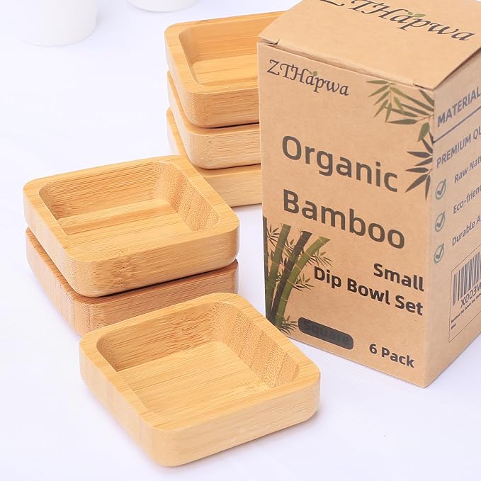 Snack Bowl Set, Small Bamboo Sauce Dish Dipping Bowls - Image 9