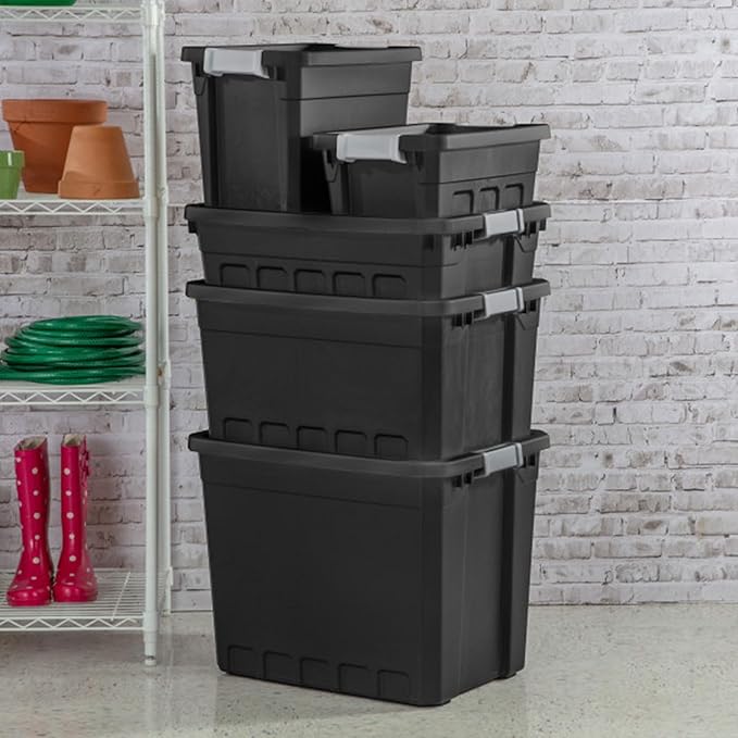 Sterilite 12-Pack Plastic Storage Bins with Lids, Stackable Containers, 19 Gallon, Black