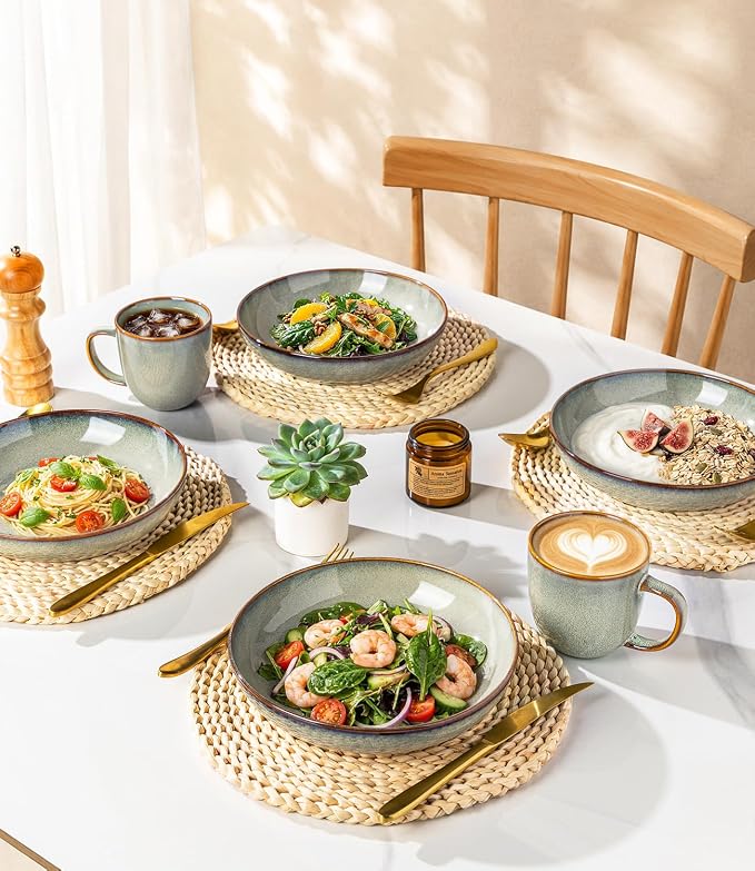 GBhome 8.5'' Ceramic Pasta Bowls, 36oz Stoneware Salad Bowls Set of 4 | - Image 7