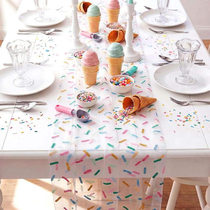 4 Pcs Sprinkles Table Runners 29 x 70 Inch Glitter Ice Cream Sprinkle Tulle - Image 7