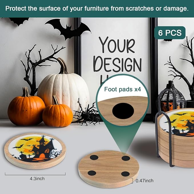 Halloween Coasters Set of 6, Unique Coaster, Minacun Absorbent Coasters - Image 6