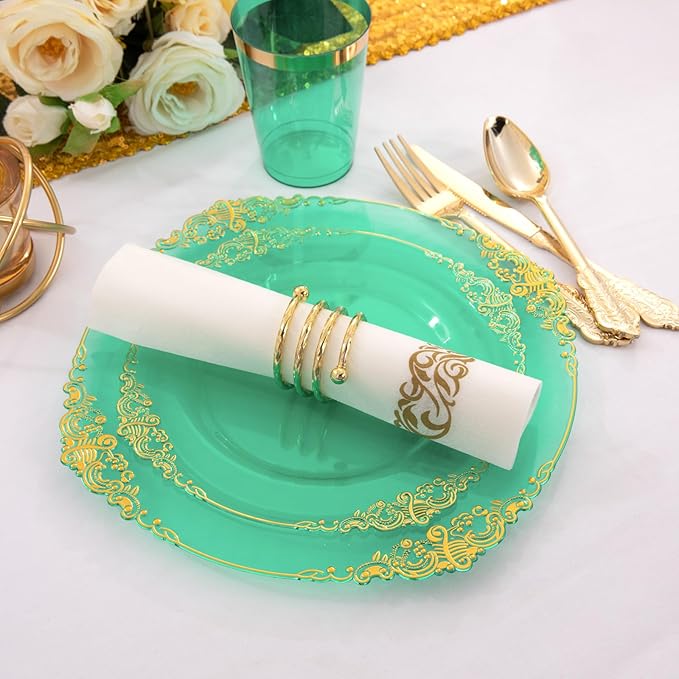 350 Pcs Green Gold Plates for St. Patrick's Day | Green Party Plates Set for 50 - Image 9