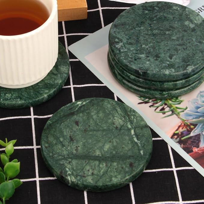 Natural Marble Coasters Set of 4, 4 inch Round, Silicone Anti-Slip Pads - Image 9
